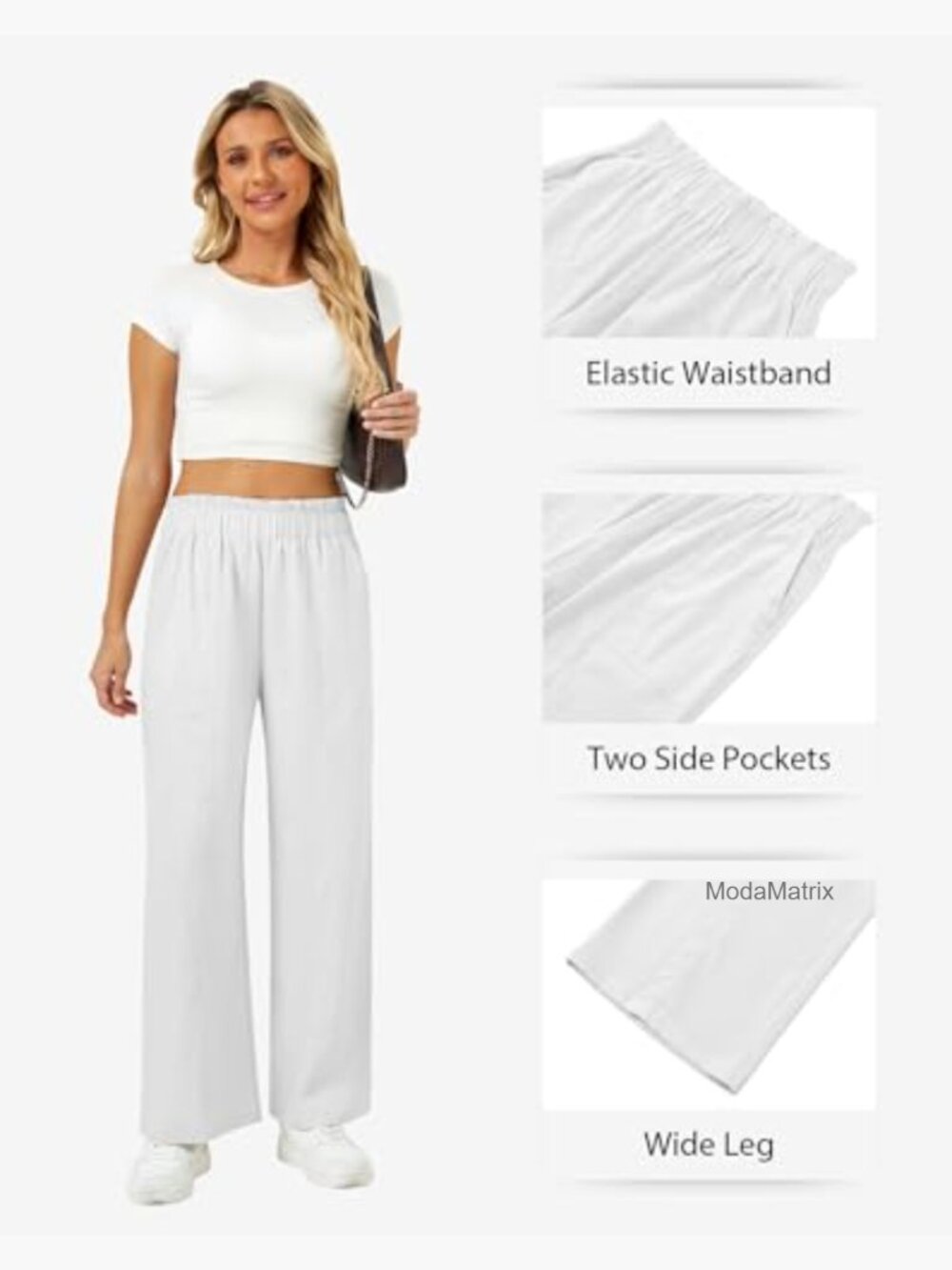High Waist Wide Leg Palazzo Pants Flowy Linen Feel Casual Trousers - Picture 4 of 7